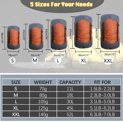 Ultralight Compression Sack For Sleeping Bags And Packable Gear Space Saving Stuff Sack For Camping Hiking And Backpacking 210T Tear Resistant Polyester Turquoise Small shown in 5 sizes