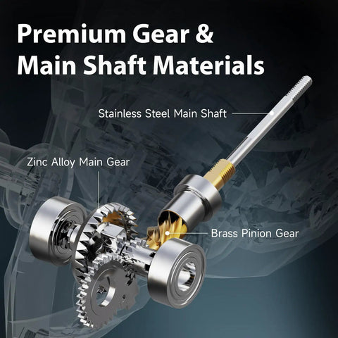 M1 Spinning Reel For Freshwater Fishing With 9 Plus 1 Ball Bearings 26 Lb Max Drag showing gears and stainless steel shaft