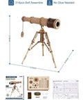 Wooden Telescope Building Kit With Tripod For Adults, 3X Magnification, 3D Puzzle STEM Toy, Retro Pirate Scope With Skull Lens Cover, Hands On Gift For Adults, Cool DIY Science Kit For Curious Minds And Hobbyists, 12.8-inch