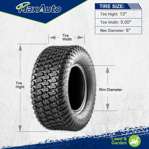Two Pack 13x5.00-6 Turf Tires For Lawn And Garden Mower With 4PR Load Range Deep Traction Tread Not For Highway Use
