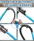 Universal Dryer Vent Cleaning Kit with vacuum hose attachments showing compatibility with various vacuum cleaners.