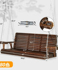 Oversized Wooden Porch Swing Bench With Cup Holders And Phone Slots Heavy Duty 880 Pounds Capacity 5 Foot Rustic Outdoor Hanging Swing With Chains For Yard Garden And Lawn Upgraded Seat Depth 21.7 Inches And Backrest 19.7 Inches shown with dimensions
