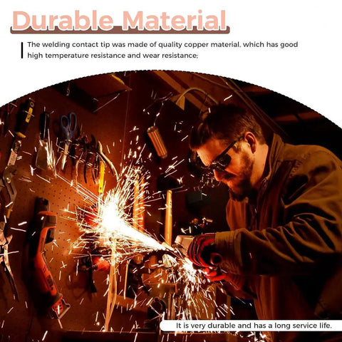 Welder using Top Rated 30 Pcs 0.023 Mig Welding Contact Tips For Guns with sparks flying during a task.