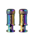 Oil Slick Alloy Valve Cap With Built In Valve Core Remover, knurled grip, durable bike tire cap with oil slick finish.