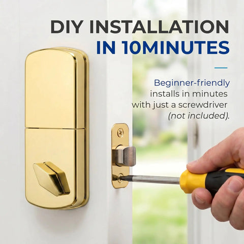 No Sweat Smart Keypad Deadbolt With Top Shelf Polished Brass Finish And One Touch Locking Stores Fifteen Custom Codes Smooth Digital Entry Rock Solid Front Door Security Upgrade
