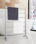 Freestanding 6 Bar Towel Warmer With Plug-In Option, 3 Modes, Brushed Stainless Steel in bathroom setting