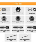 Pro Grade Heavy Duty Wheel Bearing Puller Kit components including washers, nuts, pullers, and installers for Harley motorcycles.