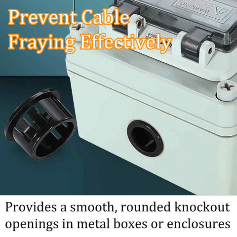 8 Pack Black Snap In Grommets For 50mm Knockout Holes Nylon Insulating Bushing shown installed in electrical box