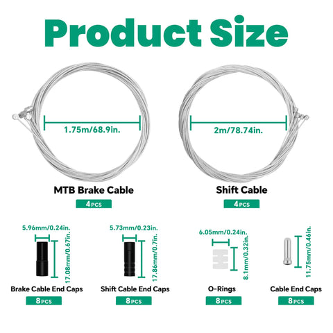 Universal Mountain Bike Brake And Shift Cable Kit With Silver End Caps O Rings And Cable End Caps 40 Piece Set For MTB