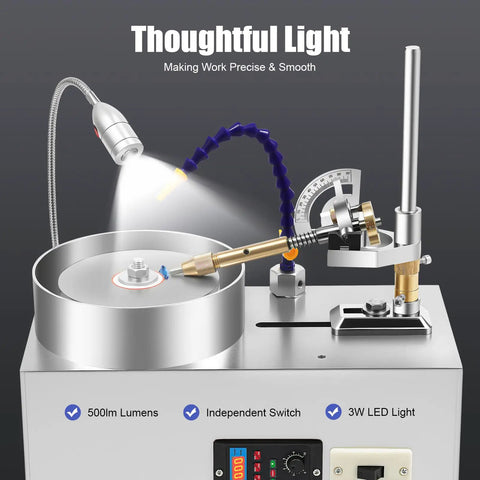 Gem Faceting Machine 180W 110V Gemstone Grinding Jewelry Lapidary Cutter Polisher with mechanical faceting manipulator, lamp.