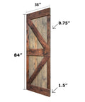 Solid Wood Sliding Barn Door 38 Inch By 84 Inch Walnut Finish With Hardware Kit, Go To Space Saver Door, side view with dimensions