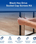 Person assembling furniture with 35 Sets Black M6 Hex Drive Socket Cap Bolts Screws Kit for Furniture and Cabinets.
