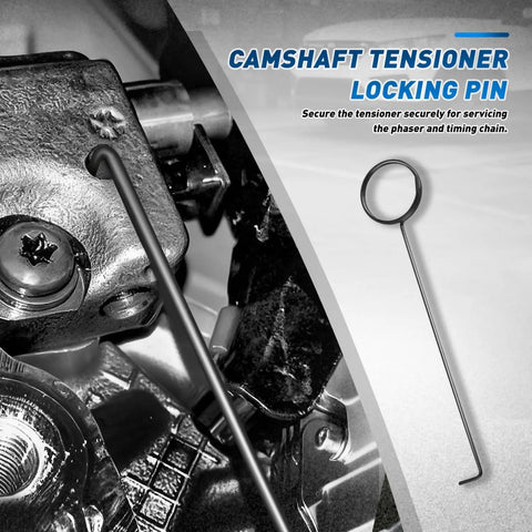 3.6L Pentastar Timing Tool Kit Fits Chrysler Jeep Ram Dodge 2011 To 2019 Grand Cherokee Wrangler And More Including 10200A1 10200A2 10369A 10202A2 Left Right Phaser Locks And Camshaft Tensioner Pins For DIY Auto Tech close-up with camshaft tensioner locking pin and engine detail