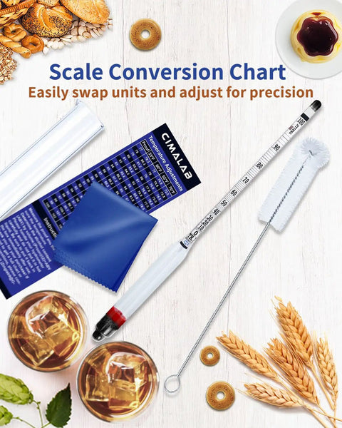 Hydrometer Alcohol Meter Kit 0 to 200 Proof and 0 to 100 Tralle With Test Jar Alcohol Proof Tester For Liquor Moonshine Spirits and Distilled Beverages Easy Home Proofing Tool For DIY Enthusiasts With Precise Readings And Quick Results, with test jar and brush