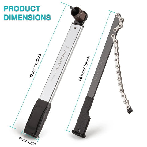 Two In One Chain Whip And Lockring Tool For Cassettes with dimensions, showcasing compact design for bicycle maintenance
