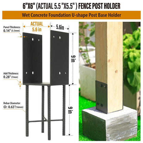 4 Pack Heavy Duty Stainless Steel U Shape Fence Post Holder 6x6 Inches Actual 5.5x5.5 Inches For Terrace Posts Wood Gazebos Fences Deck Railings Dark Grey