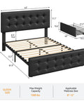 Absolute Game Changer Queen Size Platform Bed Frame With Durable Faux Leather Headboard And Four Smooth Roll Out Storage Drawers For Effortless Room Makeovers In Matte Black dimensions and features.