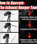 Sporthfish exhaust hanger removal tool by Amazon; black steel pliers with 25° offset, shown clamping a rubber hanger