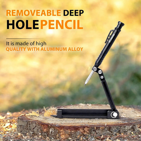 Multi-Function Scribing Tool For Woodworking And DIY Projects, aluminum alloy construction, deep hole pencil holder on stump