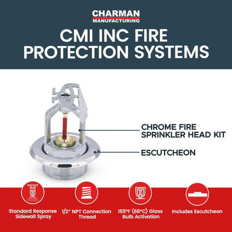 Badass Chrome Sidewall Fire Sprinkler Head With Escutcheon Horizontal Spray 1/2 Inch NPT 155F Standard Response UL Listed Heavy Duty Safety Kit Street Smart Protection with chrome finish.
