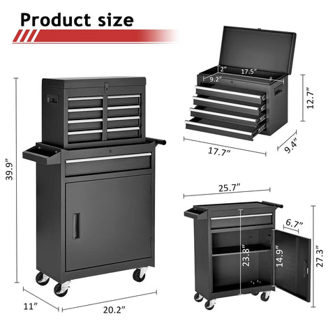 Straight Up Hella Sturdy Five Drawer Rolling Tool Chest In Sleek Black With Detachable Storage Box For Top Notch Garage Organization And Heavy Duty Workshop Cabinet