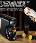 Capsule Coffee Machine With Built In Grinder And Steam Wand Compact Do It All Espresso Maker For Home And Office shown brewing coffee