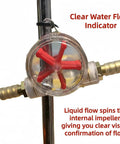Check Clear Inline Water Flow Indicator With Rotating Impeller For 16mm Push Fit Pipes Transparent Housing visible with spinning red impeller.