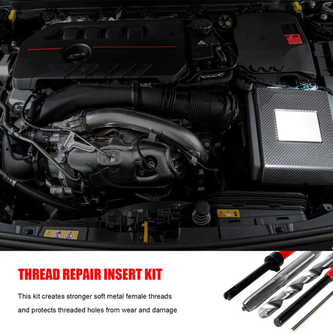 Image of a vehicle engine highlighting the 30 Piece M6 X 1.0mm Thread Repair Insert Kit Stainless Steel With Drill Bit And Install Tool for thread repair.
