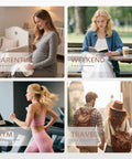Image collage depicting parenting, weekend reading, gym workout, and travel activities, capturing various lifestyle moments.