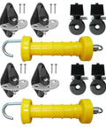 High Visibility Electric Fence Gate Handle Kit with 2 yellow handles, 4 anchors, 4 insulators, screws, for poly wire fences