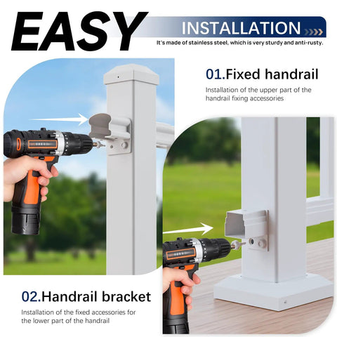 4 Pack Aluminum Deck Railing Brackets For A Fixed Railing System, White Outdoor Textured Powder Coat Finish, Durable Modular Rail Connectors For Decks, Porches, And Balconies, Rust Resistant, No Fuss Easy Install, Weather Resistant