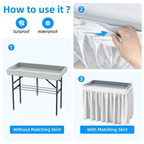 Folding Ice Cooler Table With Skirt And Drain Hose Portable Self Serving Beverage Bar For Parties Picnics Barbecues Outdoor Events White
