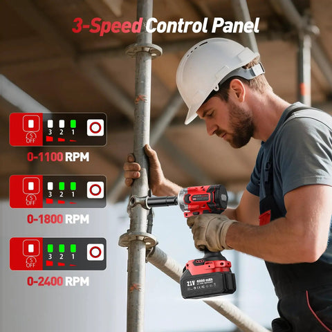 User adjusting the 3-speed control panel of the Straight Up Powerhouse 3/8 Inch Cordless Impact Wrench With Brushless Motor Brings The Heat At 330 Ft Lbs.