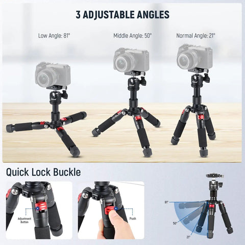 Compact Portable Travel Mini Tabletop Tripod With 360 Degree Ball Head Aluminum Desk Tripod with camera angles and lock buckle