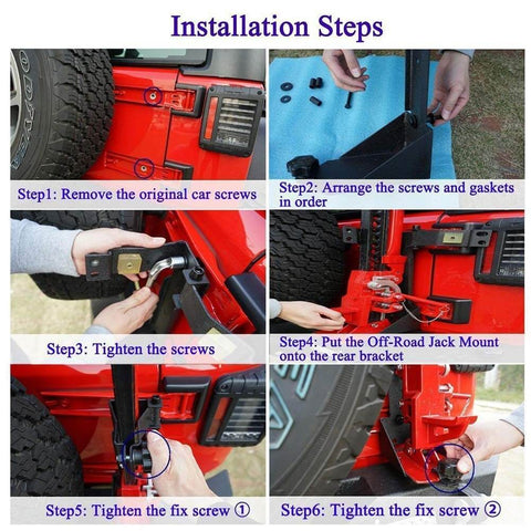 Installation steps for Rear High Lift Jack Mount Carrier for 2007-2017 Jeep Wrangler JK with bolt-on design.