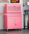 Pink 8 Drawer Rolling Tool Chest With Wheels Lockable 2 In 1 Detachable Tool Cabinet With Drawers And Black Liners in garage