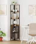 Industrial 4 Tier Corner Shelf With Cabinet Doors And Metal Frame Freestanding Brown Bookcase For Living Room Bedroom And Kitchen Space Saving 32 By 32 By 170 Cm, in modern office corner setup