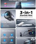 Starlink Mini Car Power Adapter And 12V To 24V To 30V Dc Step Up Converter with 30V output and dual usb ports for mobile use.