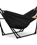 Black portable hammock chair with stand for travel backpacking beach and backyard 550 lb capacity easy setup includes carrying bag