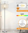 Crystal Floor Lamp 64 Inch Tall With Double Layer Shade, Modern Silver Finish, ST64 Bulb, Foot Switch, 64.17 Inches Height