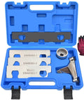 Camshaft Retaining And Alignment Timing Tool Kit For General Motors Vehicles with steel plates, case, and gloves.