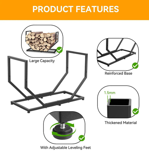 Built Tough Dope Firewood Rack For Indoor And Outdoor Use 31 Inch Log Holder with adjustable feet, reinforced base, black finish