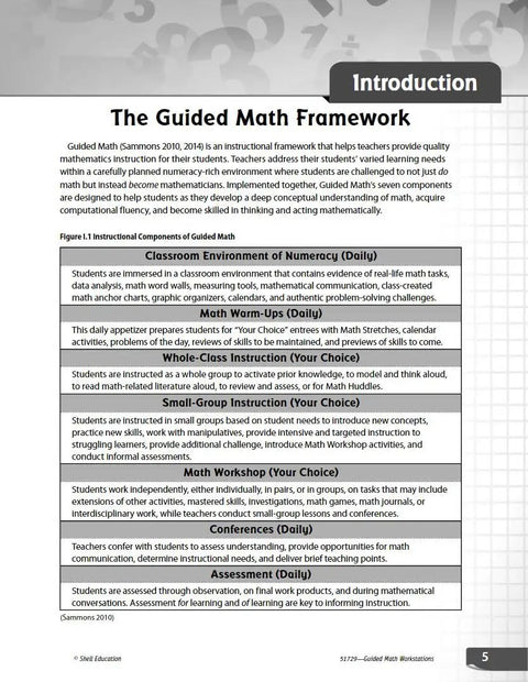 Page from Hands On Math Workstations For Grades 3 To 5: A Real World Guide To Guided Math In Elementary Classrooms showcasing framework.