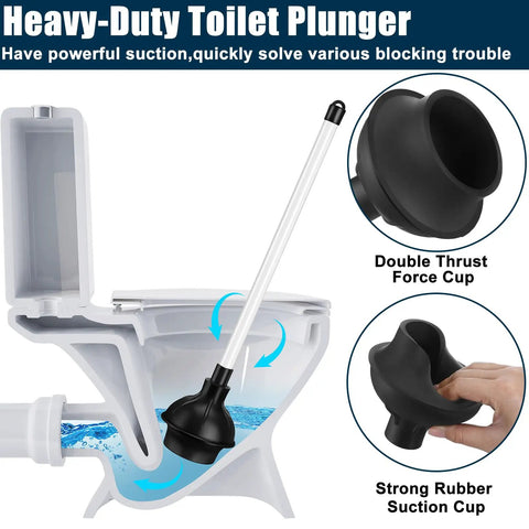 Tough As Nails 8 Pack Toilet Plungers Bulk Set Double Thrust Rubber Force Cup With Long Comfort Grip Handle For Kitchen Bathroom And Commercial Drain Clearing used in a toilet to clear clogs.