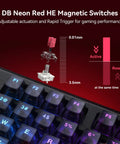 DB Neon Red HE Magnetic Switches with adjustable actuation and rapid trigger on the Flux87 He Mechanical Gaming Keyboard.
