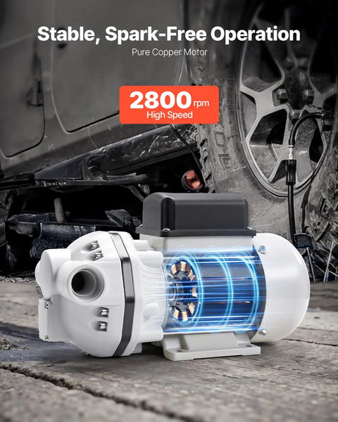 Heavy Duty Def Transfer Pump, Smooth 8 GPM Self Priming Electric Urea Extractor With Copper Motor, No Hassle 26 Ft Lift For Automotive Refueling And Oils, Dual Voltage close-up on copper motor with high-speed detail.