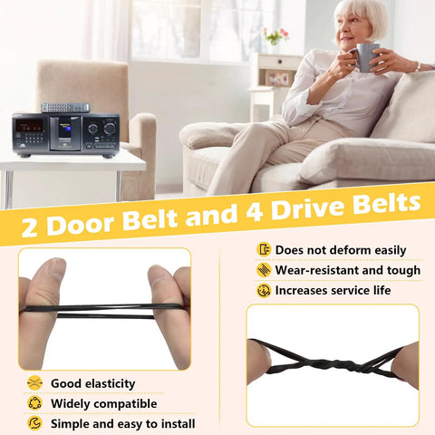 Upgrade 2 Door Belt CD Player Belts And 4 Drive Belts Kit For Car CD Players Thick Durable Rubber Replacement Set Built To Last Abrasion Resistant Flexible Easy Install, 6 belts shown