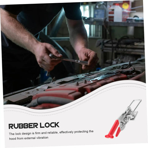 Rubber T Handle Hasp Lock For Car Hood And Toolboxes Flexible And Easy To Install Draw Latch shown used on car hood