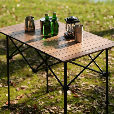 Foldable Aluminum Camping Table With Carry Bag Ultralight Roll Up Design Adjustable Height Indoor Outdoor Use Sturdy Easy Set Up