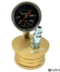 Turbo Boost leak tester kit on 3-inch gold aluminum base with 0–30 psi dial gauge